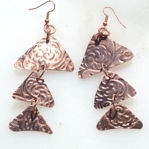 Triangle Geometric Copper Earrings Fish Scales